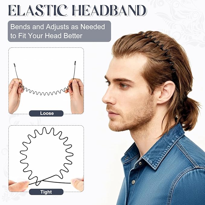 2 Pcs Metal Hair Band, Fashion Wavy Spring Metal Headband for Men & Women, Elastic Non Slip Metals Hairband for Daily Use Outdoor Sports Hair Hoop Hairs Accessories