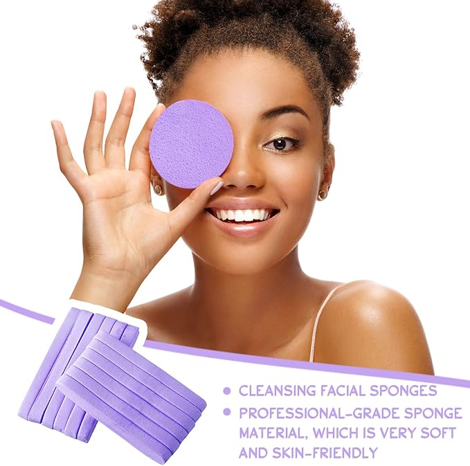 Foaincore 600 Pieces Compressed Facial Sponge Round Facial Sponge for Estheticians Face Sponges for Cleansing Makeup Removal Wash Pads Disposable Sponges for Women Spa Exfoliating Cleansing(Purple)