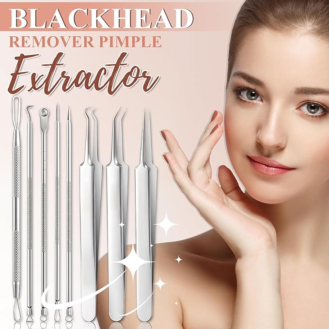 8 Pcs Blackhead Remover Tool Kit – Medical Grade Stainless Steel Acne Removal Set with Tweezers&Needles–Comedone Extractor for Whiteheads,Pimple Popping,Facial Blemish Removal–Nose & Face Care