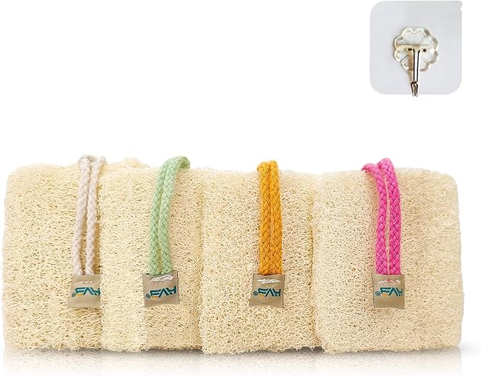 HVB Natural Loofah Exfoliating Bath Scrub, Bath Sponge, Unisex, Suitable for Both Body and Facial Use, Excellent Cleaning Effect. Pack of 4 (1 Box)