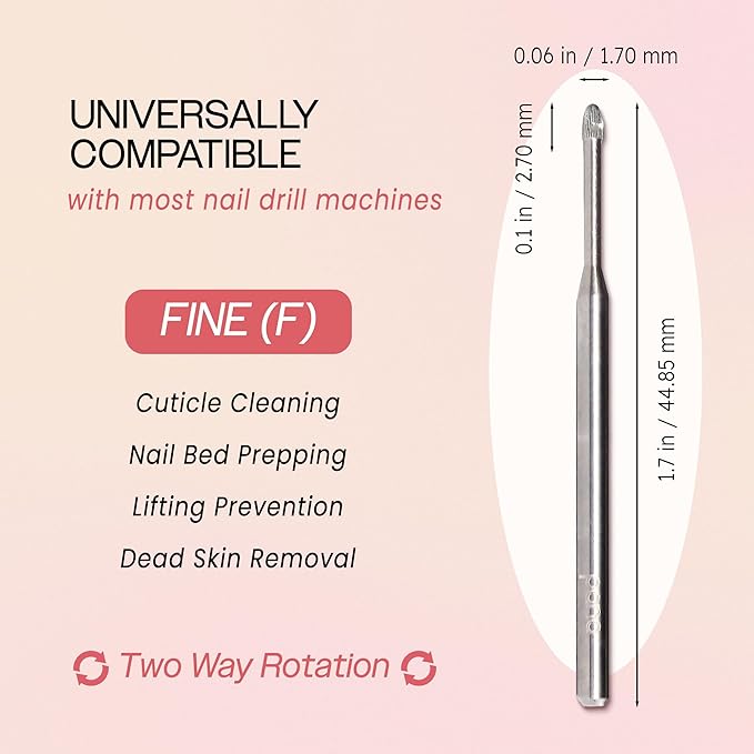 PANA 3/32" Carbide Cuticle Nail Drill Bit for Cuticle Cleaning, Dead Skin Removal, Gel Polish & Acrylic Removal, Under Nail Cleaner, Nail Salon, Manicure Tools (Snake Head - Silver, Fine)