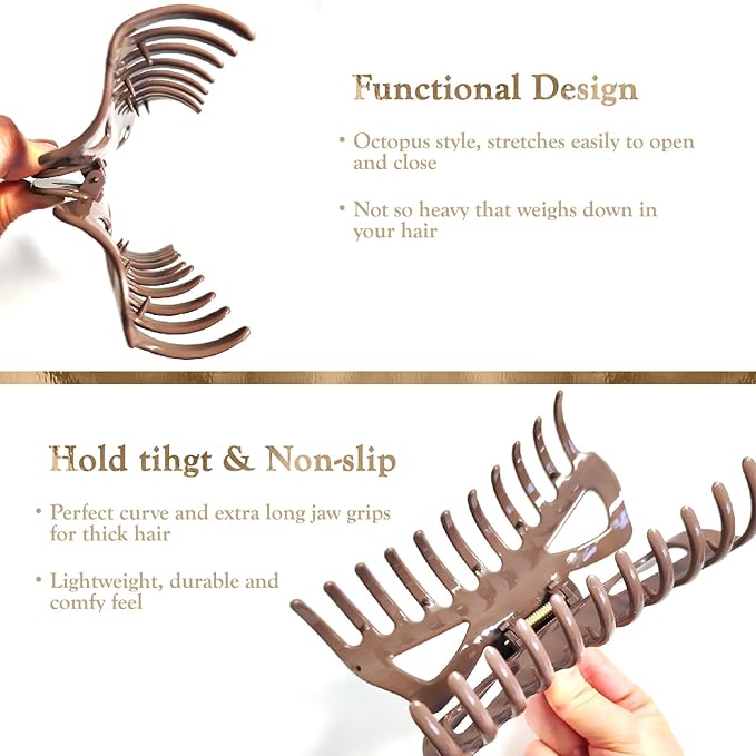 5.5” Large Mello Claw Clips for Long Thick Hair, Silicone Flexible Hair Clips for Women, Soft Jaw Clips (Latte-4pcs)