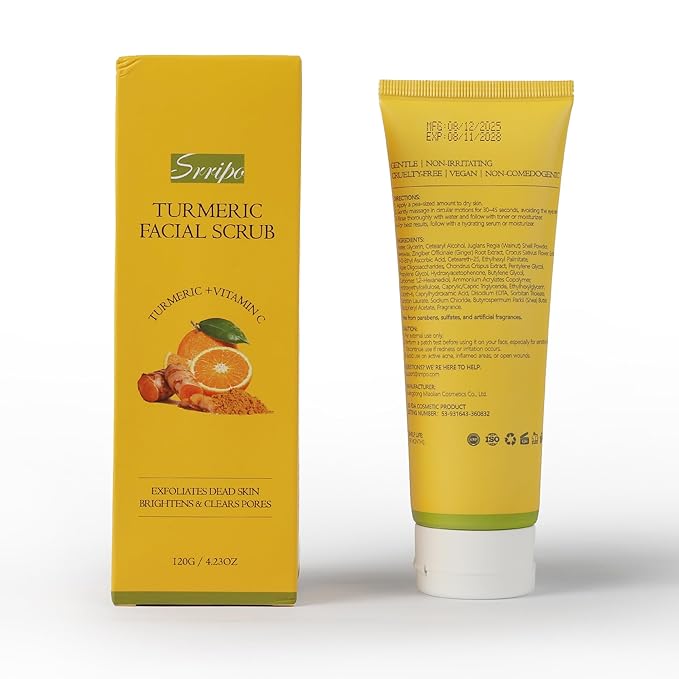 Revitalizing Exfoliation Face Scrub with Vitamin C and Turmeric – Gentle Exfoliating Face Wash for Blackheads, Pore Dirt & Dark Spots –Daily Balancing Facial Scrub for All Skin Types, 4.23 Fl Oz