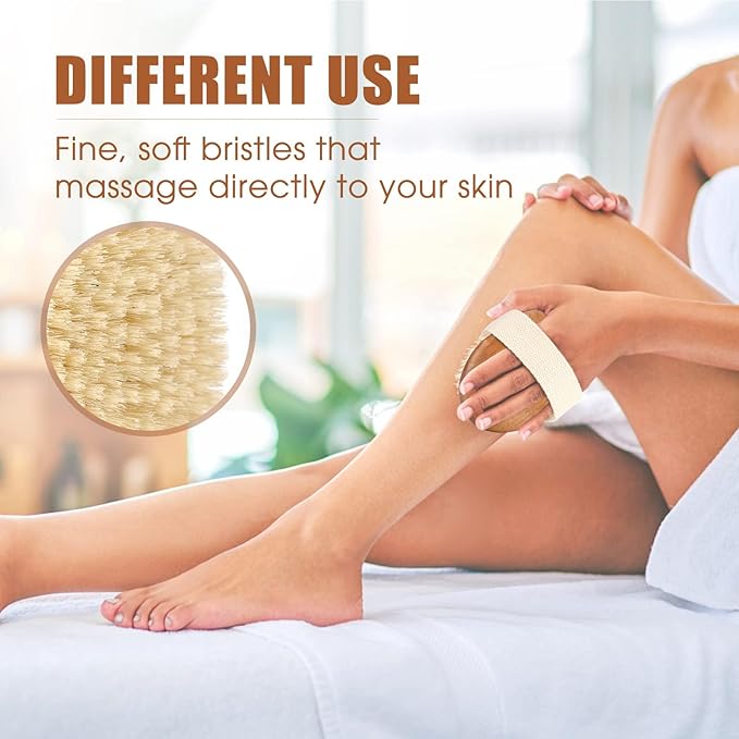 SAMEBUTECOBody Brush Solid Acacia Wood Boar Bristles Bath Brush for Skin Exfoliation,Lymphatic Drainage Improvement Oval Shape Dry Brush Comfort to Hold Works