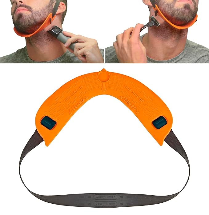 Quality Time Beard Neckline Shaper Guide; Hands-Free, Durable, the Original Premimum Adjustable, Beard Template, Do-it-yourself Neck Haircut Tool, Beard Lineup Shaping Guard/Stencil, Made in USA
