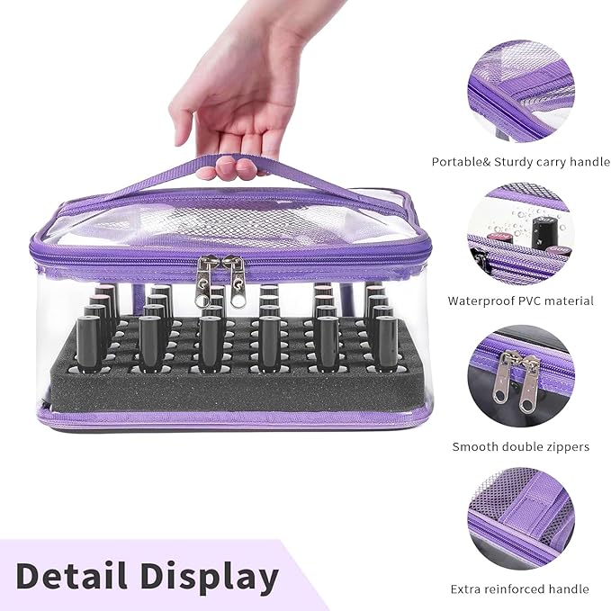Beloving Nail Polish Organizer Bag Holds 30 Bottles (15ml/0.5 fl.oz) Portable Supplies Organizer Handbag for Manicure Tools, Portable Nail Supplies Kit Organizer Carrying Case (Purple)
