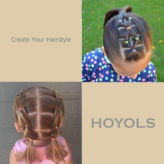 HOYOLS Assorted Size Small Rubber Bands for Black Elastics Hair Ties Braiding Ponytail Holders Mixed Size Mini Rubberbands for Baby Toddler Girls Kids Thick Hair No Damage 600pcs (MIX) Latex-Free