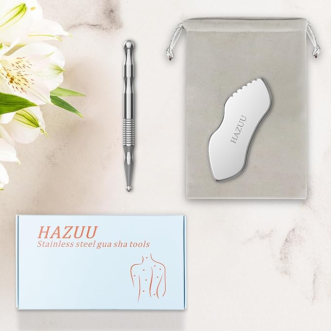 Stainless Steel Gua Sha Tool & Acupuncture Pen- Deep Tissue Massage & Pain Relief Therapy with Trigger Point - Full Body Self-Massage Acupressure Bar for Relaxation (JGS-3)