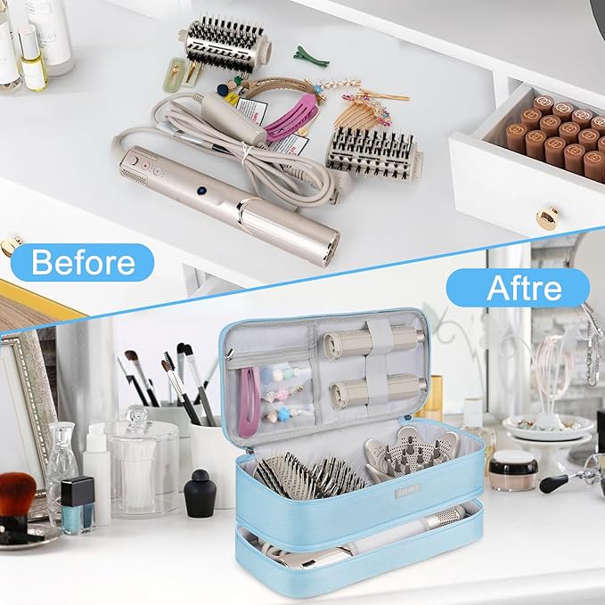 Travel Carrying Case Compatible with Shark Flexstyle/FlexFusion/Hair Dryer,Double-Layer Hair Hot Tools Storage Bag Fits for Dyson Airwrap Styler/Supersonic Hair Dryer and Attachments,Blue-Bag Only