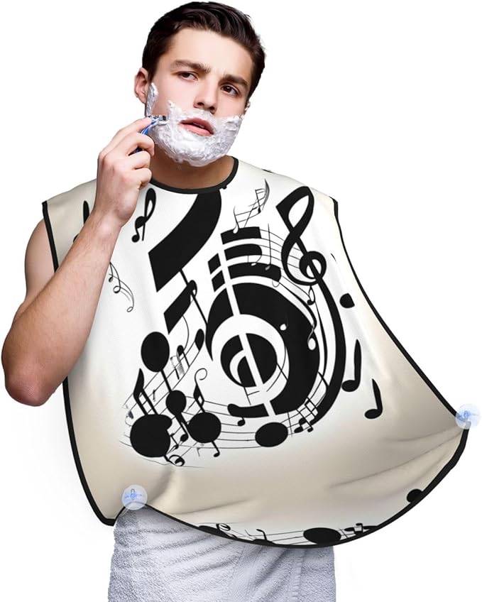 Music Note Print Beard Bib Apron For Men, Beard Hair Catcher For Men Shaving Trimming,Beard Cape Cloth, Black