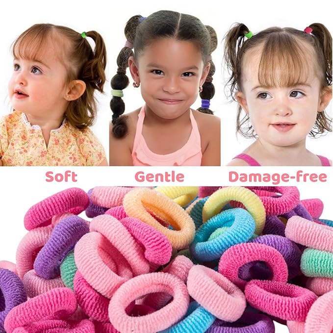 100 Psc Baby Hair Ties,Soft Cotton Toddler Hair Ties,Small Seamless Hair Bands for Girls and Kids,Multicolor Hair Elastics Ponytail Holders
