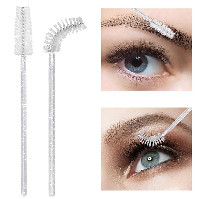 100 Pcs Disposable Mascara Wands, Crystal Eyebrow Spoolies Brush for Eyelash Extensions, Lash Brushes with Container (White)