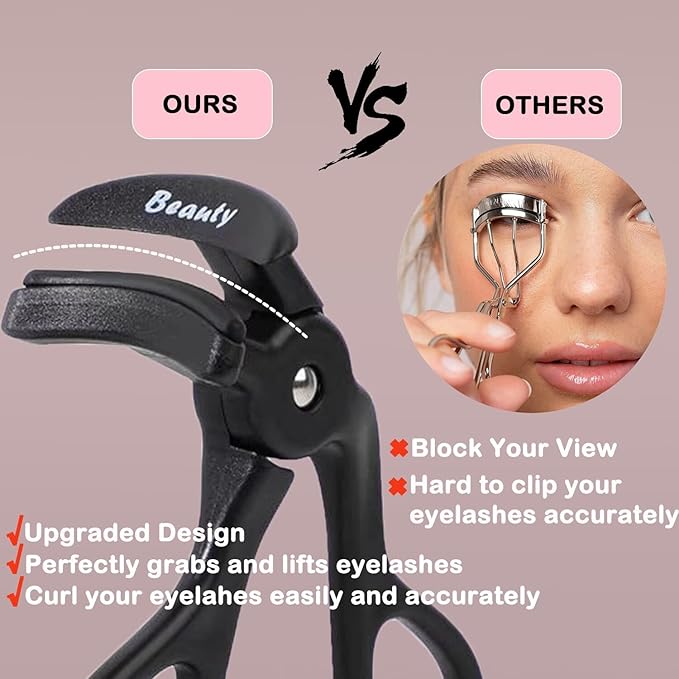 Eyelash Curlers - Plastic Eyelash Curler with Silicone Refill Pads Premium Small Cute Lash Curler for No Pinching or Pulling Eye Lash Curler Makeup Tool for Women & Girls, Black