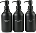 MaisoNovo Refillable Shampoo and Conditioner Bottles - 16.9 fl oz Set of 3 Black Plastic Bottles Black Plastic Pumps