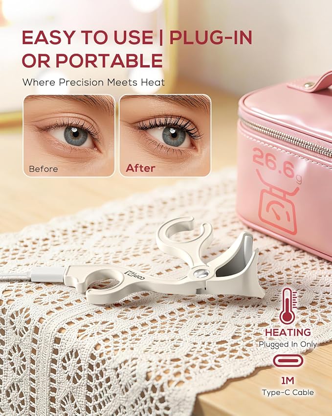 COPPA Heated Eyelash Curler, EC-1 Precision Type Lash Curler Open Style with 65°Heat & Dual-Use Corded Eyelash Curler Easy to Use for All Eye Shapes, No Pinching or Pulling Eyelash Eye Makeup Tool
