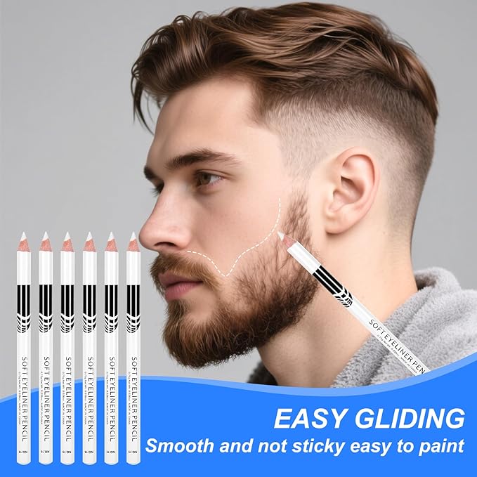 12Pcs White Barber Pencil with 2 Sharpener, Magic Hairline Pencils for Lineup Beard Shaping Beard Guide Pen Barber Chalk for Beards Hair Makeup Design for Men
