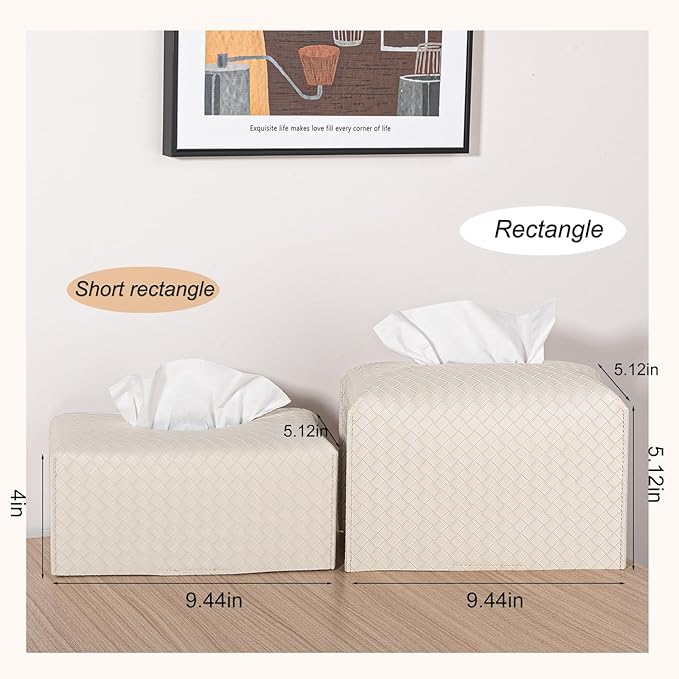 Tissue Box Cover PU Leather Tissue Holder Square Facial Tissue Case Facial Paper Organizer Dispenser for Bathroom, Vanity Countertop, Tabletop, Car, Rectangle, Griege