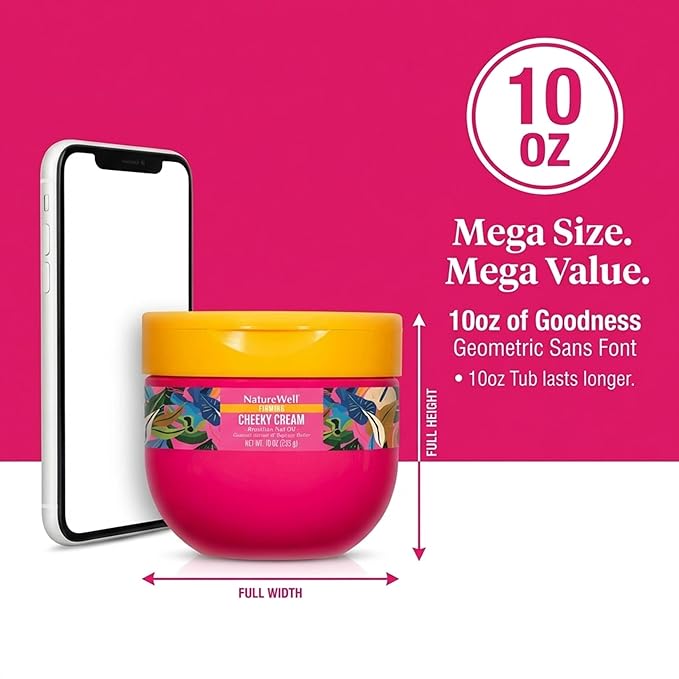 NATURE WELL Ultra-Rich Firming & Tightening Cheeky Body Cream, Promotes Deep Hydration, Fast Absorbing, Scents of Pistachio Cream, Almond Blossom, Brazil Nut, Cupuacu, Coconut, & Salted Caramel, 10 Oz