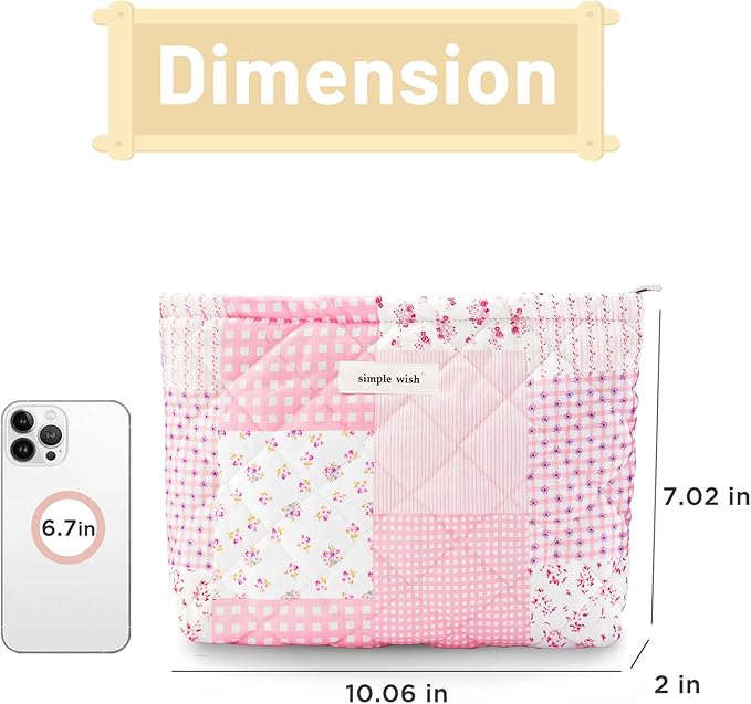 Floral Makeup Bag Large Cotton Quilted Cosmetic Makeup Bag Organizer, Cottagecore Aesthetic Portable Pouch Purse Toiletry Bag for Women Girls Travel accessories