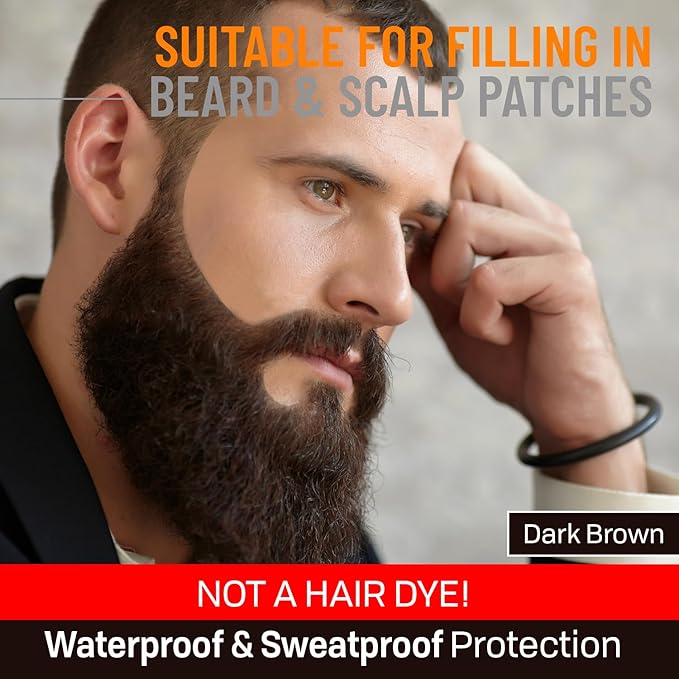 Beard Pen Filler for Men - Barber Styling Grooming Pencil - Waterproof Proof, Sweat Proof, Long Lasting Solution with Natural Finish - Cover Beard and Scalp Patches in Seconds - Dark Brown 1 Pack