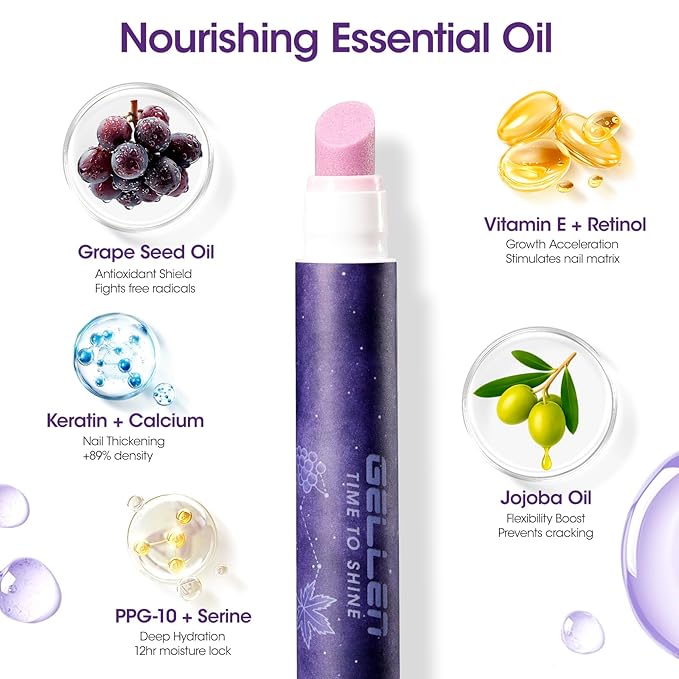 Gellen 4-in-1 Cuticle Pusher Pen with Micro-Dosing Oil, Cuticle Remover & Cuticle Oil in a Pen, Ceramic Nail Pusher Oil Pen for Hangnail & Dry & Damaged Nails, Nail Care Pen for Repair & Nourish Nails
