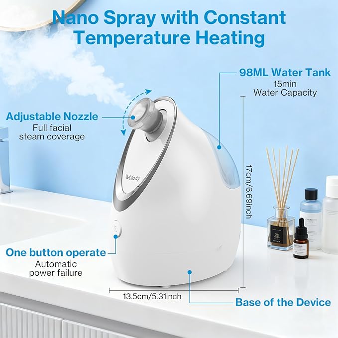 Facial Steamer, Nano-Ionic Face Steamer with Adjustable Nozzle & Aromatherapy Function, Warm Mist Humidifier Home Sauna Spa, Facial Moisturizing Deep Cleaning for Women, Birthday Gifts,White