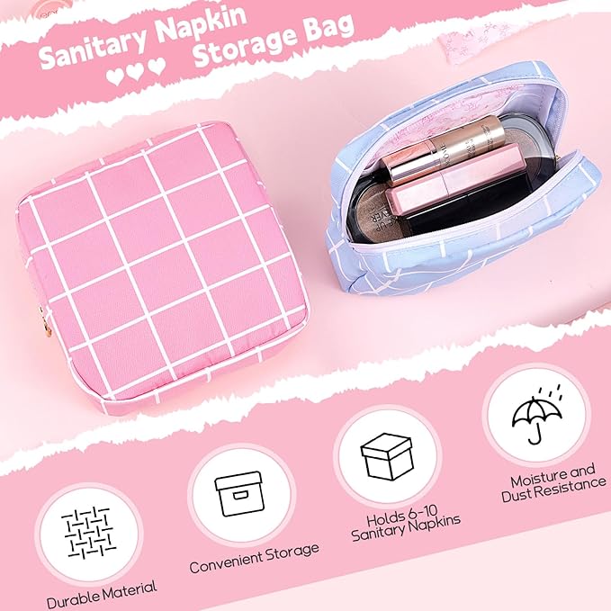 Desing Wish Period Bag Pouch Soft Cloth Sanitary Napkin Storage Bag Portable Menstrual Pad Pouches Tampon Holder for Purse First Period Kit for Girls 9-12 (Peach Plaid)
