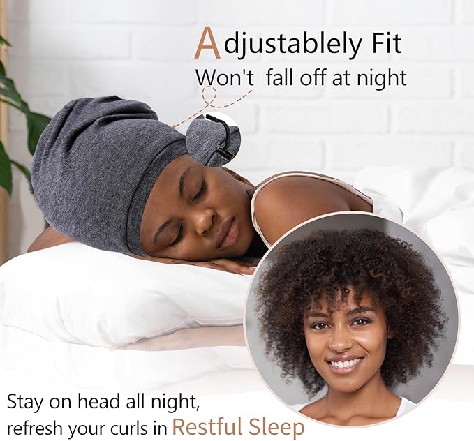 2 Pcs Adjustable Silk Hair Bonnet for Sleeping, Satin Lined Sleep Cap for Women and Men, Silk Hair Wrap Slouch Beanie.