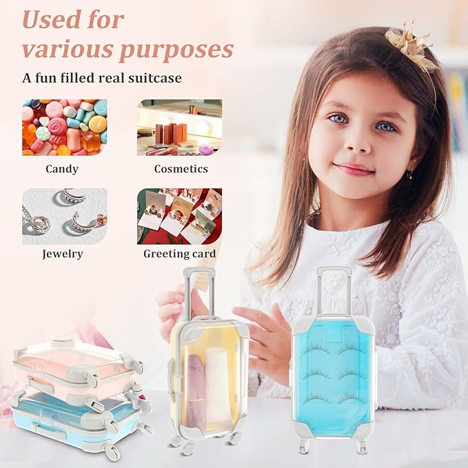 12Pcs Mini Suitcase Party Favor Box, Mini Suitcase Storage Box, Mini Luggage Candy Box, Cute Mini Trolley Case Packaging Box, Mini Travel Suitcases Box, Clear False Eyelashes Travel Case for Party