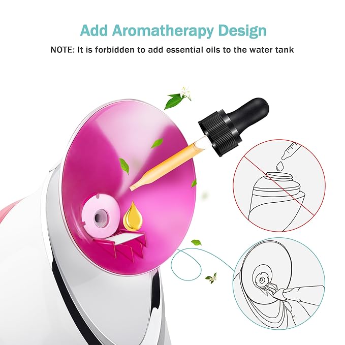 EZBASICS Facial Steamer Ionic Face Steamer for Home Facial, Warm Mist Humidifier Atomizer for Face Sauna Spa Sinuses Moisturizing, Unclogs Pores, 1 Pack + 5 Stainless Steel Skin Kit Pink
