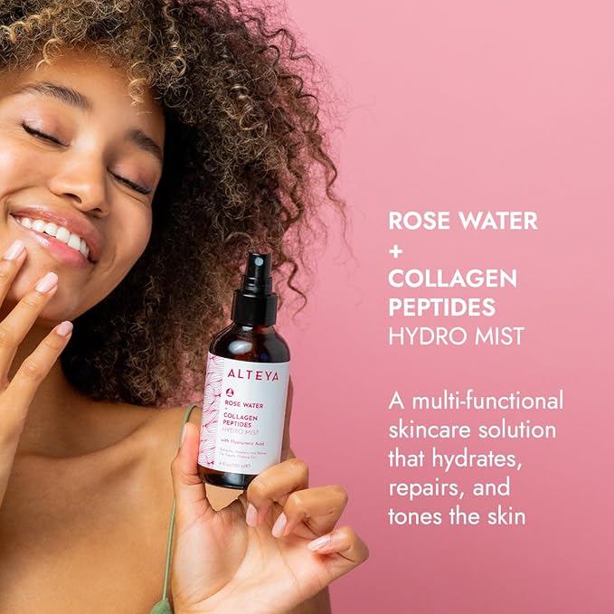 Alteya Organics Rose Water Face Toner – With Collagen Peptides & Hyaluronic Acid – Hydrating Facial Mist for Anti-Aging, Firming & Radiant Skin – 4 Fl Oz / 120mL