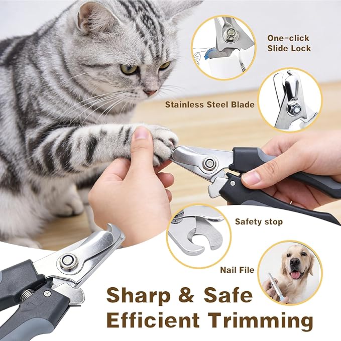 Pet Grooming Tools Kit for Dogs and Cats,8-in-One Home Pet Grooming Set,Includes Safety Scissors Set,Hair Removal Brush, Nail Clipper and File for Small Medium Large Dogs and Cats