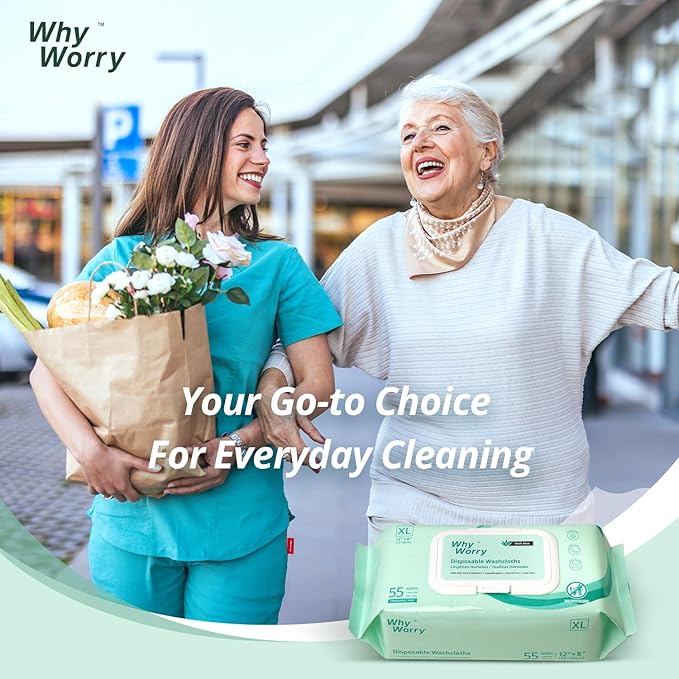 WhyWorry Wet Wipes for Adults, 8"x12" Extra Large Body Cleansing Wipes for Elderly & Incontinence, Extra Thick Adult Washcloths Disposable with Aloe & Vitamin E, Unscented, 660 Count (12 Packs of 55)