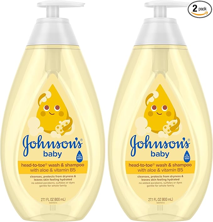 Johnson's Head-to-Toe Gentle Tear-Free Baby & Newborn Wash & Shampoo, Sulfate-, Paraben- Phthalate- & Dye-Free, Hypoallergenic Wash for Sensitive Skin & Hair, 27.1 fl. Oz (Pack of 2)
