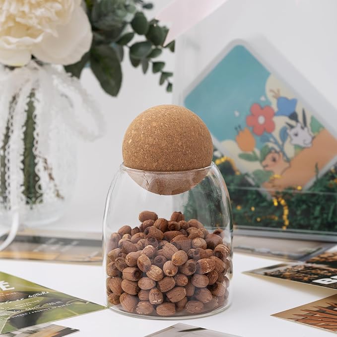 1 Pack 5.5 In Glass Storage Container, Ball Cork Jar Decorative Organizer, Cute Canister for Tip Change Sugar/Cotton Swab Holder