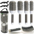 Round Brush Set for Blow Drying, with Boar Bristle Vented Curved Detangling Hair Brush, Thermal Ceramic & Ionic Tech Reduce Frizz Hair, Makes Hair More Smooth and Shiny for Curling & Straightening