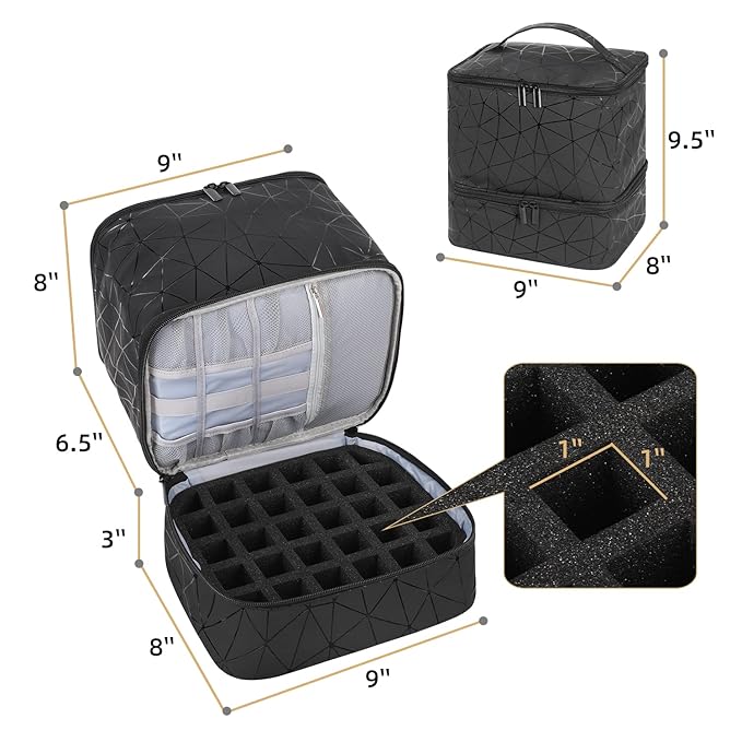 Nail Polish Storage Organizer Double Layer Gel Nail Polish Bag for Nail Dryer UV Light Carrying Case Holds 30 Bottles Travel Portable Compartment Case for Manicure Supplies, Black (BAG ONLY)