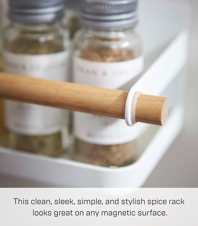 YAMAZAKI Home Tosca Magnetic Spice Storage Rack Organizer For Fridge - Steel + Wood