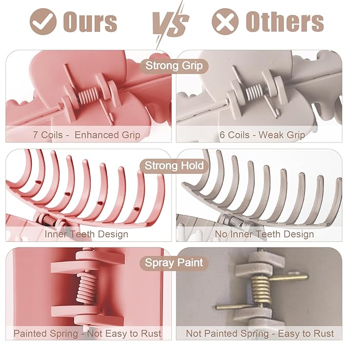 TOCESS Hair Claw Clips for Women - 8PK Large Neutral Matte Jumbo Hair Clips for Thick, Thin, Long, Short, Curly Hair Girls, Big Jaw Clip Set for Daily Use (Deep Pink)