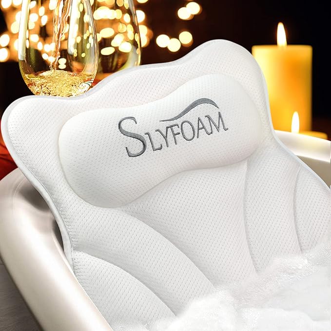 Bath Pillow, Bathtub Pillow with Anti-Slip Suction Cups, 4D Mesh Soft Spa Bath Tub Pillow Headrest, Bath Pillows for Tub with Neck and Back Support Fits Bathtub Spa Tub Jacuzzi, Fathers Day Dad Gifts