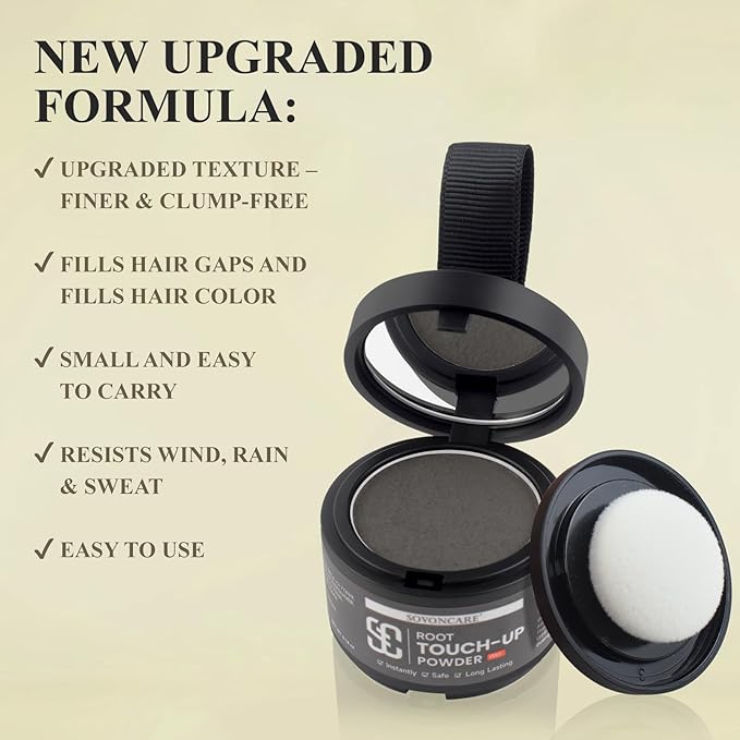 Root Touch Up Powder for Women - SOVONCARE Wet Hairline Powder to Cover Gray Hair, Thinning Hair & Bald Spots, Waterproof Hair Color Cover Up（Dark Brown 0.14 Oz）