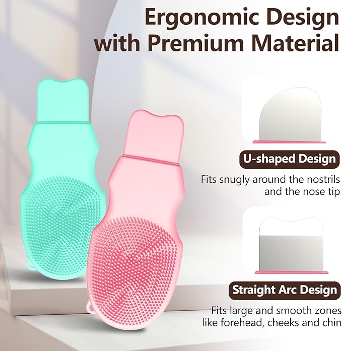 2-Pack Blackhead Remover Double Headed Scraper, Silicone Face Scrubber for Deep Cleansing, Portable Mini Skin Care Tool for Men & Women (Pink + Green)
