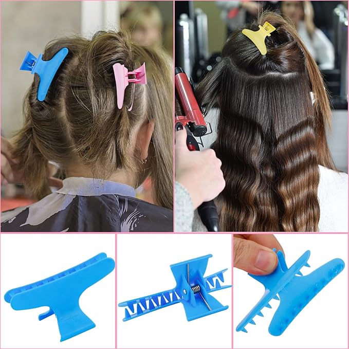 Hair Clips for Styling Sectioning 12 Pack Pink Yellow Blue Butterfly Clamps Hair Claw Clips Pro Salon Hair Clips for Styling, Sectioning, Cutting and Coloring