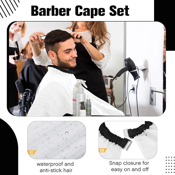 Jeyiour 6 Pieces White Barber Cape Professional Hair Cutting Salon Cape with Adjustable Snaps for Haircuts Coloring Adults Women Men Shampoo, 55 x 47 Inches