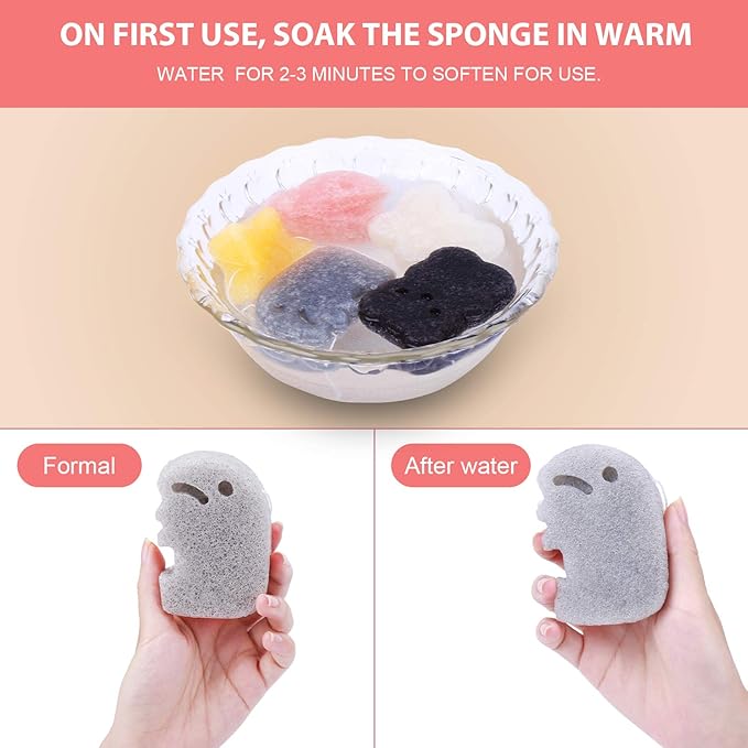 Konjac Baby Sponge for Bathing, Kids Bath Sponges for Infants, Toddler Bath Time, Cute Shapes and Safe Plant-Based Konjac Baby Bath Accessories, 5pcs
