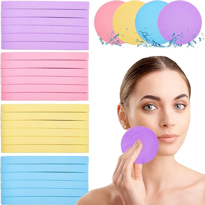 120Pcs Facial Compressed Facial Sponges for Women, Coldairsoap PVA Professional Makeup Sponge Female Removal Pads Compress Exfoliating Face Cleansing Rounds Wash Pad as Valentine's Day Gift