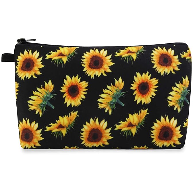 MAGEFY Sunflower Makeup Bag for Women, Portable Travel Cosmetic Bag with Black Zipper Pouch Waterproof Makeup Pouch Multifunctional Small Bag for Women (1 pack, sunflower 0173)