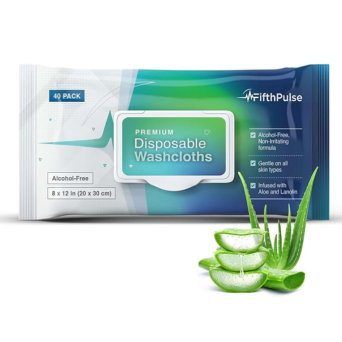 Disposable Body Wipes For Adults 40 Count -Premoistened Washcloths For Elderly Bathing Infused With Aloe and Lanolin -Alcohol-Free Adult Wet Wipes, Extra Large 8” x 12” Wash Cloth