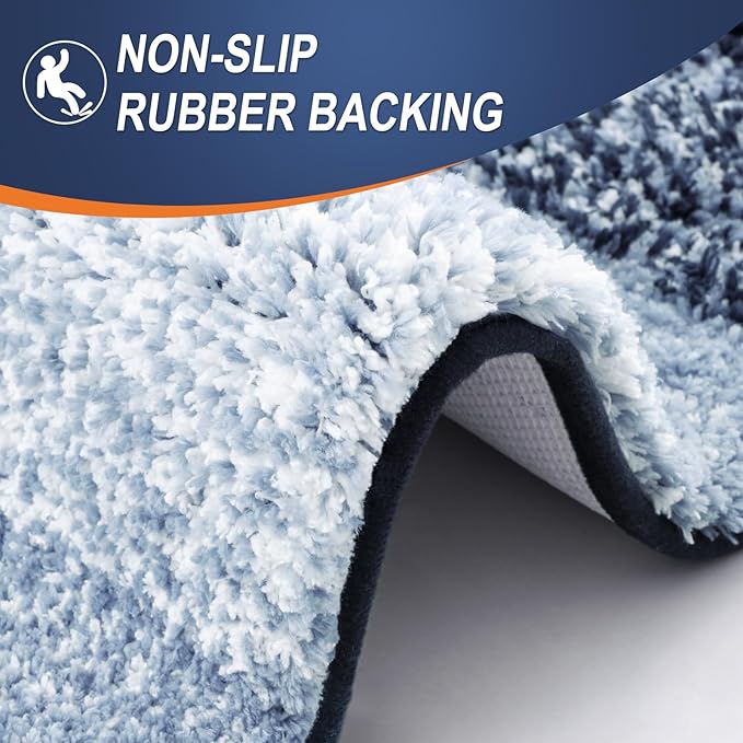 OLANLY Bathroom Rugs Sets 3 Piece, Soft Absorbent Microfiber Bath Mats and U-Shaped Contour Toilet Rug, Plush Shaggy Bath Mat Set for Bathroom (30"x20"+24"x16"+24"x20", Dark Blue)