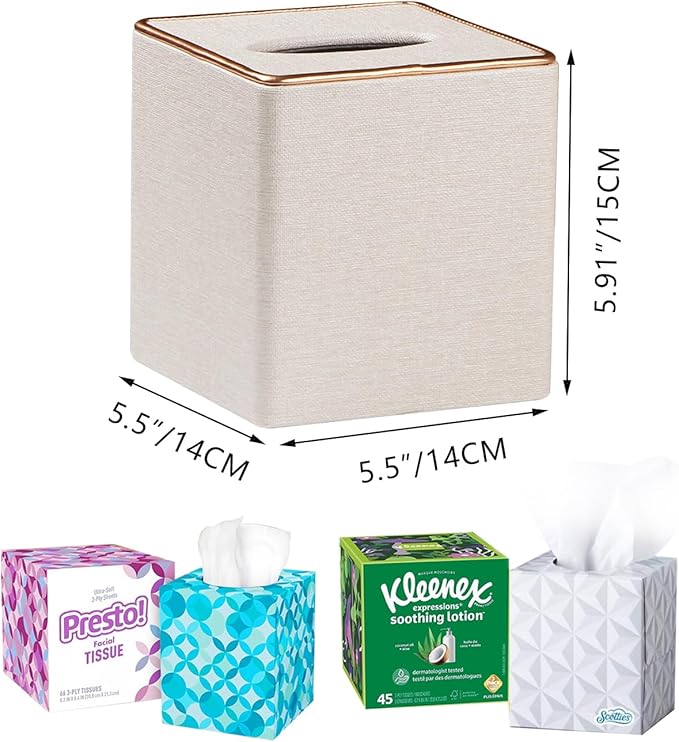 Leather Tissue Box Cover Square,Decorative Cube Tissue Box Holder with Magnetic Bottom,Facial Paper Organizer Table Napkin Case Dispenser for Bathroom NightStand Coffee Car Home Office,Beige